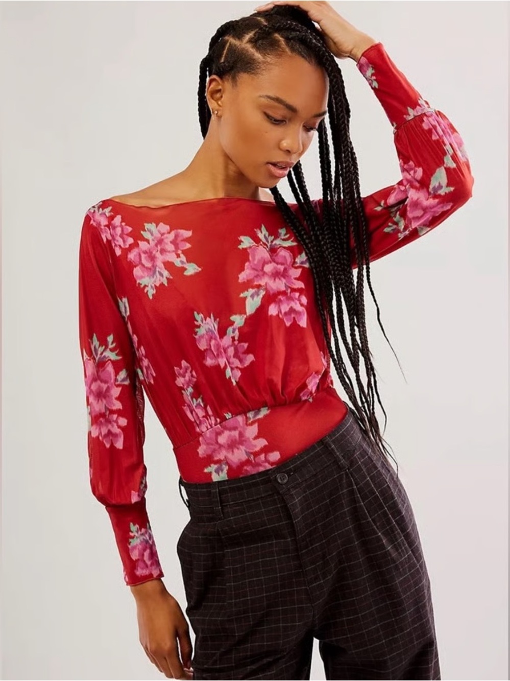 Free People Intimately Women’s Undercover Floral Layered Bodysuit M Long Sleeve